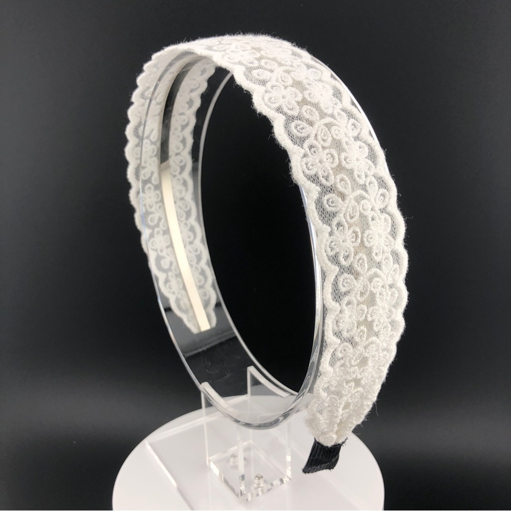 Floral Lace Embroidery Headband, Boho Chic, New, Handmade - White